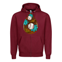 Burgundy baseball and western roses teardrop  1 Zipper Hoodie - BundleAndBundleShop