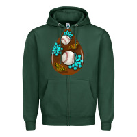 Sports Green baseball and western roses teardrop  1 Zipper Hoodie - BundleAndBundleShop