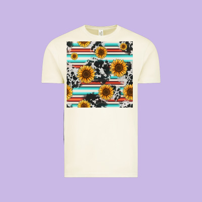 Serape Cowhide Sunflowers Seamless Pattern 12inch Vintage Tee Designed By Jasminsmagicworld