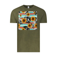 Vintage Olive serape cowhide sunflowers seamless pattern 12inch Vintage Tee - Jasminsmagicworld