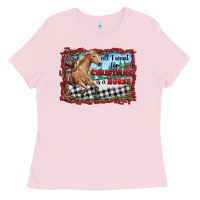 Bubblegum Pink all i want for christmas is a horse  with farm Ladies Tee - RanaPortraitStore