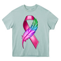 Arona Breast Cancer Ribbon with Feather Heavy Core Tee - texasbilliewilder