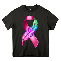 Asphalt Breast Cancer Ribbon with Feather Heavy Core Tee - texasbilliewilder
