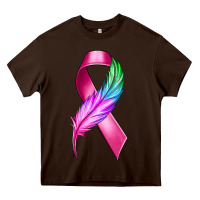 Chocolate Brown Breast Cancer Ribbon with Feather Heavy Core Tee - texasbilliewilder
