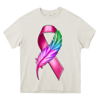 Cream Breast Cancer Ribbon with Feather Heavy Core Tee - texasbilliewilder