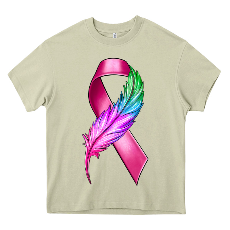 Breast Cancer Ribbon With Feather Heavy Core Tee by texasbilliewilder | Teevron