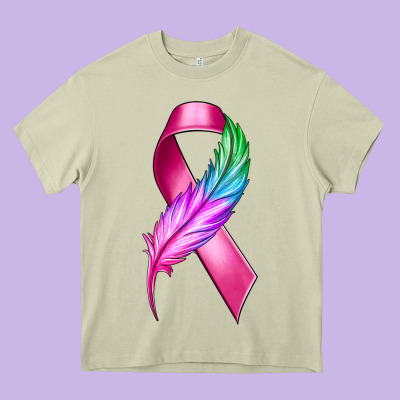 Breast Cancer Ribbon With Feather Heavy Core Tee Designed By Texasbilliewilder