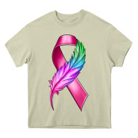 Mossy Breast Cancer Ribbon with Feather Heavy Core Tee - texasbilliewilder