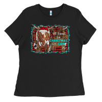 Black all i want for christmas is a cow longhorn Ladies Tee - RanaPortraitStore