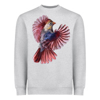 Heather Grey Flying Northern Cardinal Bird Heavyweight Sweatshirt - LillyAllenDesigns