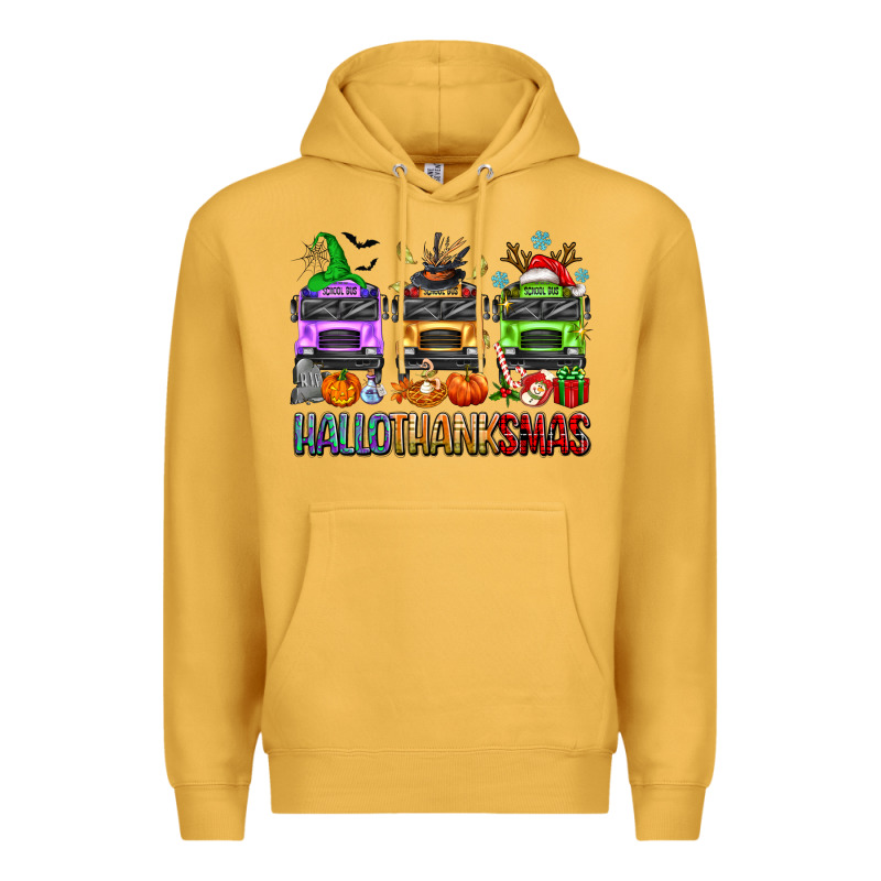 Hallothanksmas School Bus Premium Hoodie by texasbilliewilder | Teevron
