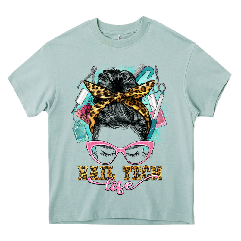 Nail Tech Life Messy Bun Heavy Core Tee by BarkalooDesign | Teevron