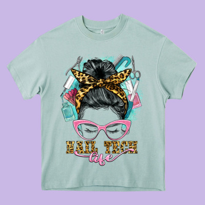 Nail Tech Life Messy Bun Heavy Core Tee Designed By Barkaloodesign