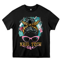 Black nail tech life messy bun Heavy Core Tee - BarkalooDesign