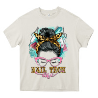 Cream nail tech life messy bun Heavy Core Tee - BarkalooDesign