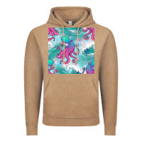 Vintage Coffee ocean waves octopus seamless pattern Vintage Hoodie - BundleAndBundleShop