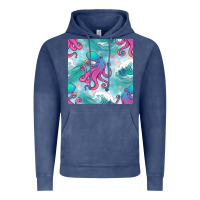 Vintage Denim ocean waves octopus seamless pattern Vintage Hoodie - BundleAndBundleShop