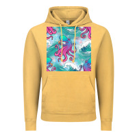 Vintage Mustard ocean waves octopus seamless pattern Vintage Hoodie - BundleAndBundleShop