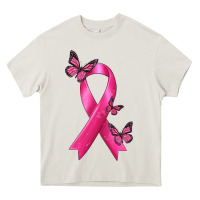 Cream Breast Cancer Ribbon with Butterfly Heavy Core Tee - texasbilliewilder