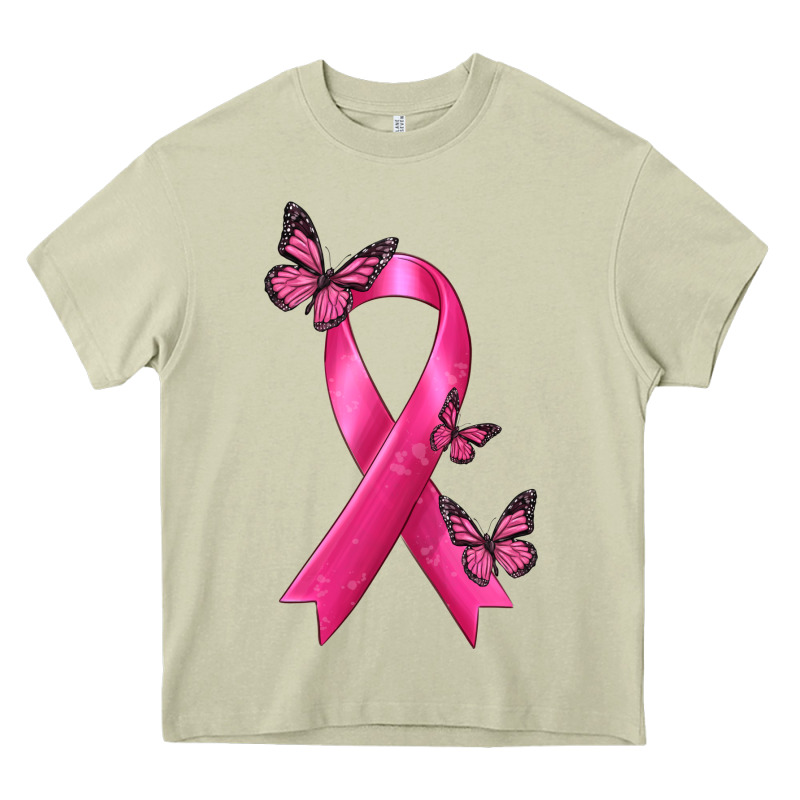 Breast Cancer Ribbon With Butterfly Heavy Core Tee by texasbilliewilder | Teevron