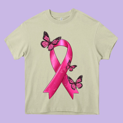 Breast Cancer Ribbon With Butterfly Heavy Core Tee Designed By Texasbilliewilder