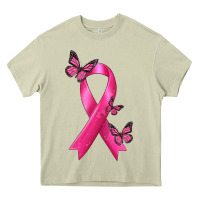 Mossy Breast Cancer Ribbon with Butterfly Heavy Core Tee - texasbilliewilder