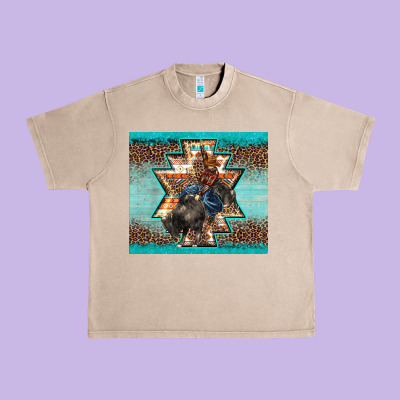 Western Rodeo Bullfighter Aztec Leopard Turquoise Urban Heavy Tee Designed By Barkaloodesign