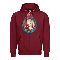 Burgundy baseball and western roses teardrop  7 Zipper Hoodie - BundleAndBundleShop