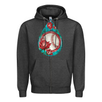 Charcoal Heather baseball and western roses teardrop  7 Zipper Hoodie - BundleAndBundleShop