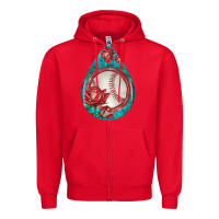 Red baseball and western roses teardrop  7 Zipper Hoodie - BundleAndBundleShop