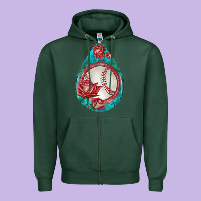 Baseball And Western Roses Teardrop  7 Zipper Hoodie Designed By Bundleandbundleshop