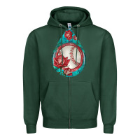 Sports Green baseball and western roses teardrop  7 Zipper Hoodie - BundleAndBundleShop