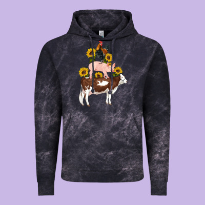 Western Farm Life Cow Pig Rooster With Sunflowers Vintage Hoodie Designed By Artiststas