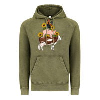 Vintage Olive western farm life cow pig rooster with sunflowers Vintage Hoodie - Artiststas