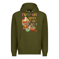 Army Green Pumpkin spice livin' my best life Premium Hoodie - NancyCooperArtShop