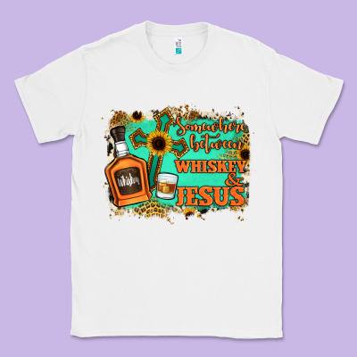 Somewhere Between Whiskey And Jesus Classic Tee Designed By Jasminsmagicworld