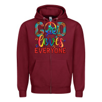 Burgundy Lgbtq God Loves Everyone With Unicorn Zipper Hoodie - BundleAndBundleShop