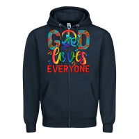 Navy Lgbtq God Loves Everyone With Unicorn Zipper Hoodie - BundleAndBundleShop