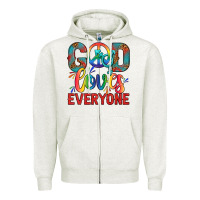 Oatmeal Heather Lgbtq God Loves Everyone With Unicorn Zipper Hoodie - BundleAndBundleShop