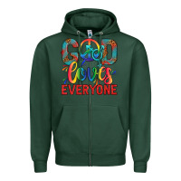 Sports Green Lgbtq God Loves Everyone With Unicorn Zipper Hoodie - BundleAndBundleShop