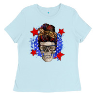Baby Blue American mom skull Ladies Tee - Zillion Design Studio