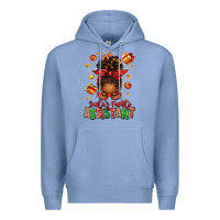 Colony Blue santa's favorite assistant afro messy bun Premium Hoodie - texasbilliewilder
