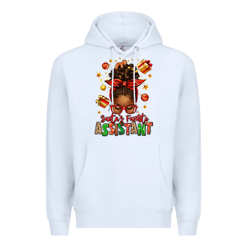 Santa's Favorite Assistant Afro Messy Bun Premium Hoodie by texasbilliewilder | Teevron