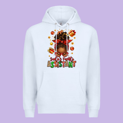 Santa's Favorite Assistant Afro Messy Bun Premium Hoodie Designed By Texasbilliewilder