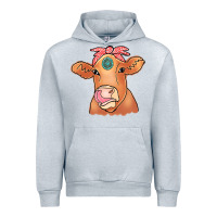 Heather Grey Cow  Turquoise Urban Hoodie - CowCowDesign