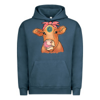 Pigment Midnight Navy Cow  Turquoise Urban Hoodie - CowCowDesign