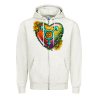 Oatmeal Heather Lgbtq Heart With Sunflower Zipper Hoodie - BundleAndBundleShop