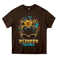 Chocolate Brown blessed mama messy bun Heavy Core Tee - BarkalooDesign