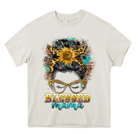 Cream blessed mama messy bun Heavy Core Tee - BarkalooDesign