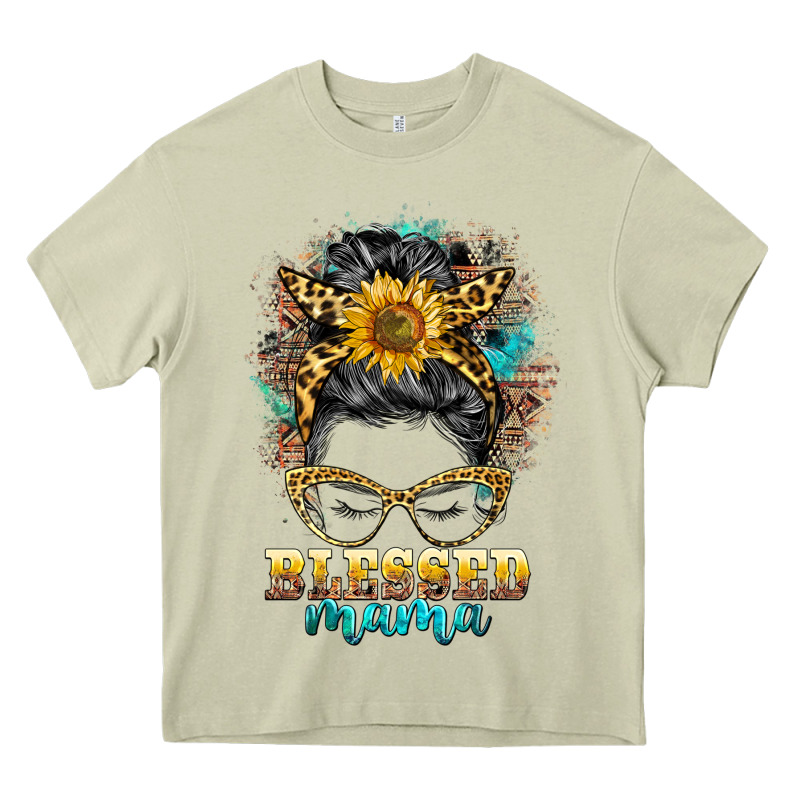 Blessed Mama Messy Bun Heavy Core Tee by BarkalooDesign | Teevron
